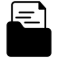 Black icon of a folder with a document partially inside it. The document has two horizontal lines representing text. The background is white.